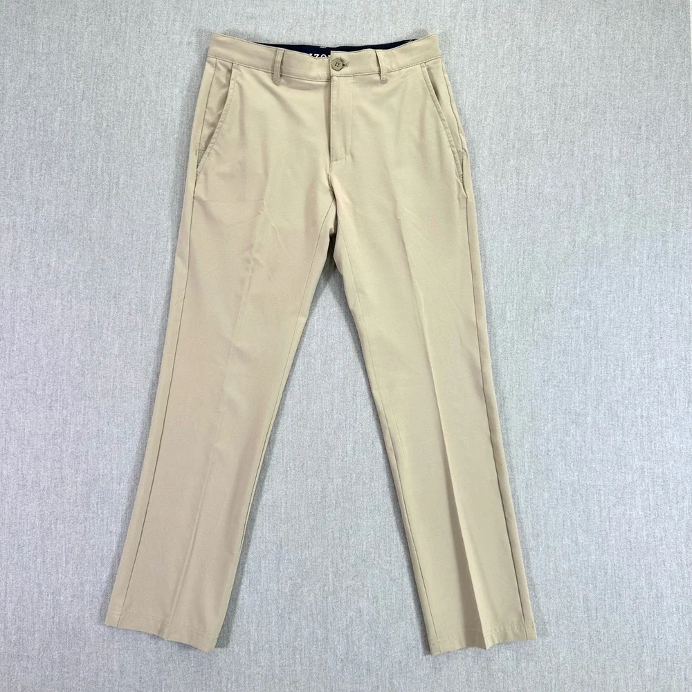 IZOD GOLF Pants Men's 30x32 Khaki Flat Front Chino Pants Performance Stretch